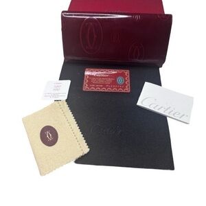 EUC Ladies Burgundy Red CARTIER Happy Birthday Edition Long Wallet With COA